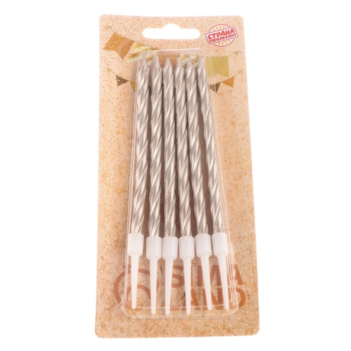 Свечи в торт витые с подставкой, 6 шт, 11 см, шампань Свечи в торт витые с подставкой, 6 шт, 11 см, шампань