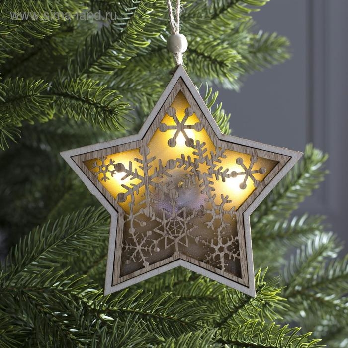 Ёлочная игрушка «Звезда в снежинках», от батареек, свечение тёплое белое Ёлочная игрушка «Звезда в снежинках», от батареек, свечение тёплое белое