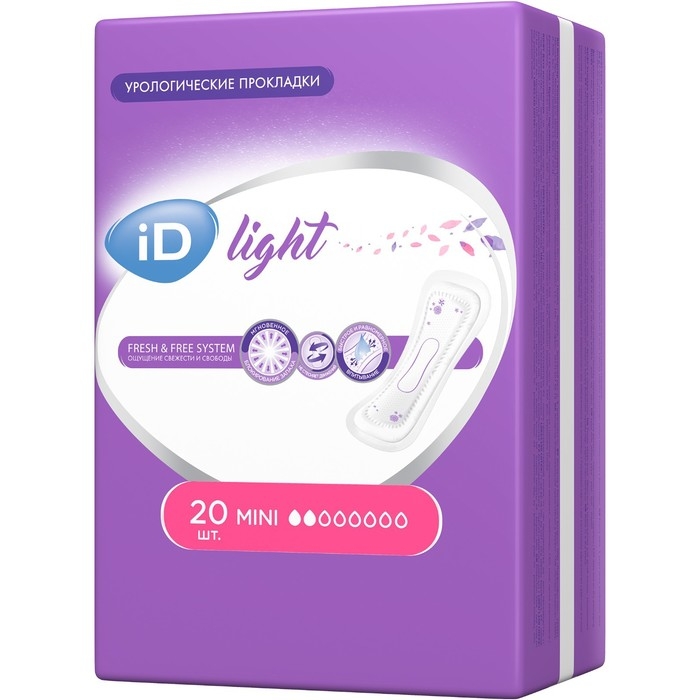 Урологические прокладки iD Light, Mini 20 шт Урологические прокладки iD Light, Mini 20 шт