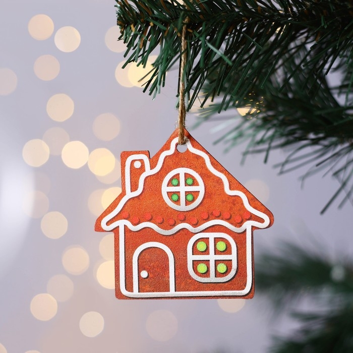 Ёлочная игрушка новогодняя «Домик», на Новый год, хдф, 8,5 х 7,9 см Ёлочная игрушка новогодняя «Домик», на Новый год, хдф, 8,5 х 7,9 см