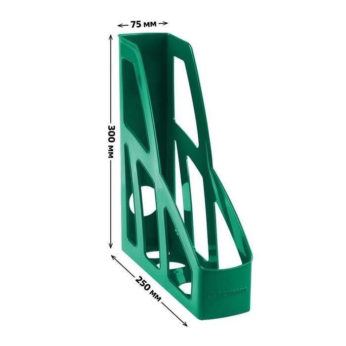 Лоток для бумаг вертикальный Стамм "Лидер", пластиковый, ширина 75 мм, зеленый