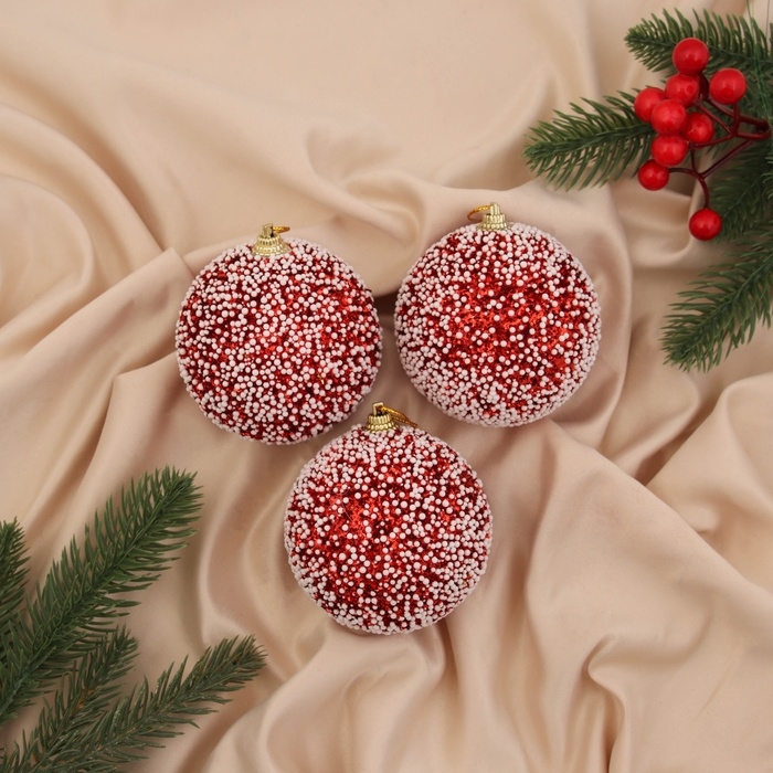 Набор шаров пластик d-8 см, 3 шт Набор шаров пластик d-8 см, 3 шт "Калеб" красный