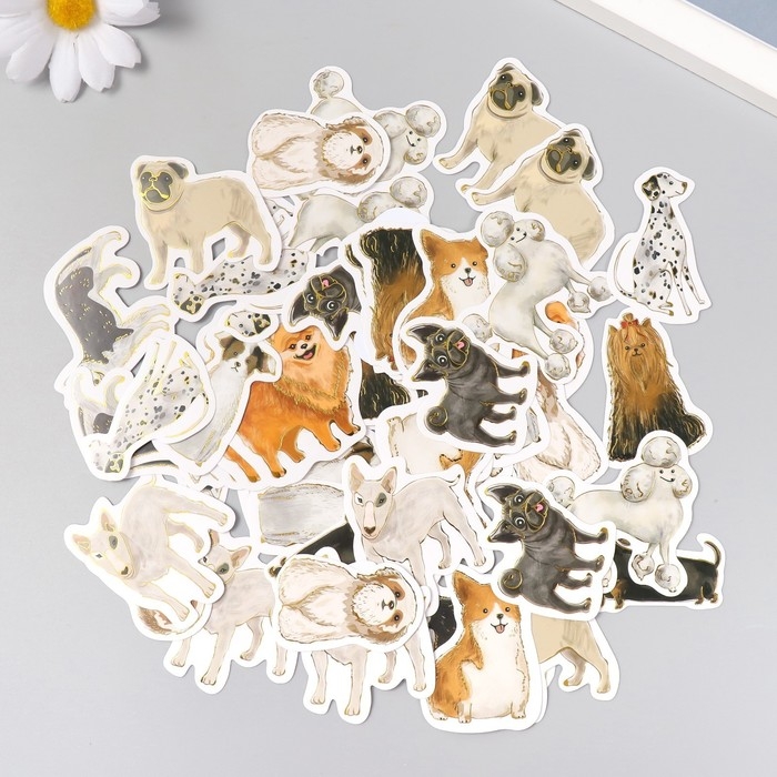 Наклейки для творчества "Породы собак" тиснение серебро набор 48 шт 9х7х0,8 см