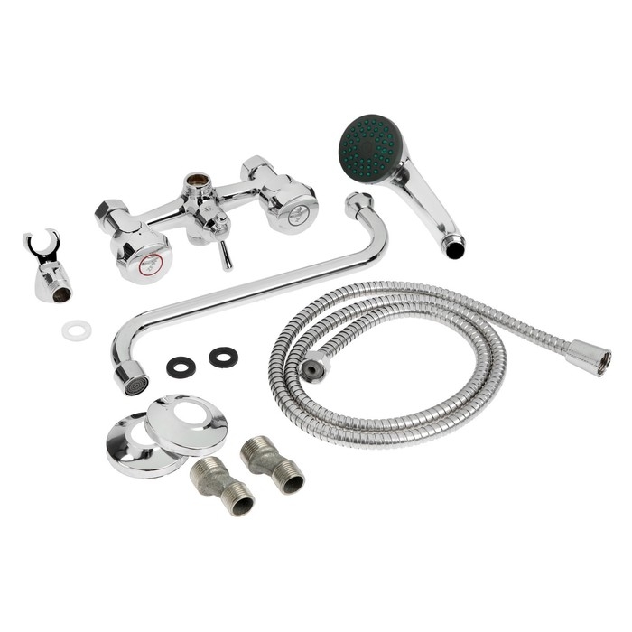 Смеситель для ванны ZEIN Z9035, кран-букса латунь 1/2 Смеситель для ванны ZEIN Z9035, кран-букса латунь 1/2", душевая лейка и шланг, хром