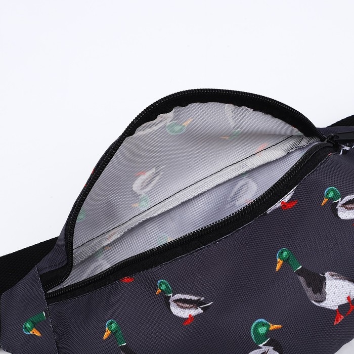 Сумка поясная Утки, 32х8х15 см, отд на молнии, цвет серо-зелёный