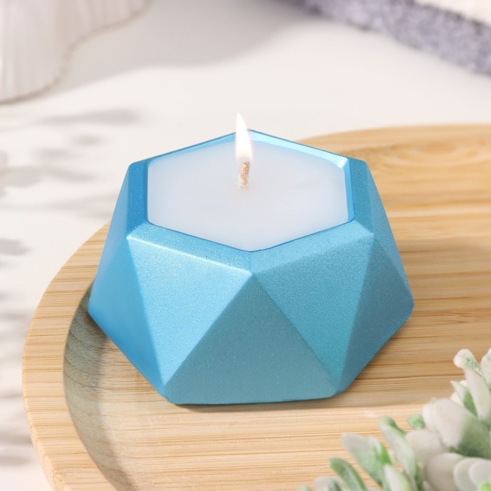 Свеча  Свеча "Шестиугольник. Мрамор" в подсвечнике из гипса малый,7х3,5см,голубой