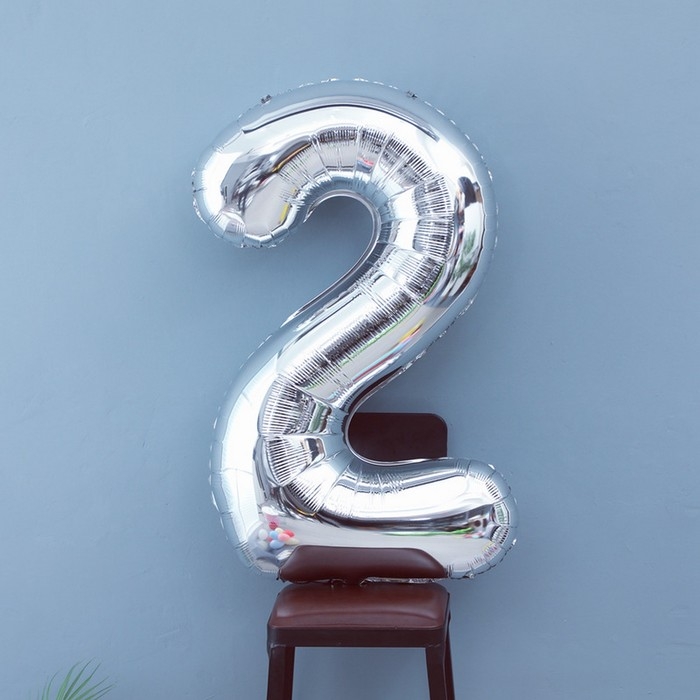 Шар фольгированный 40 Шар фольгированный 40" «Цифра 2», цвет серебряный
