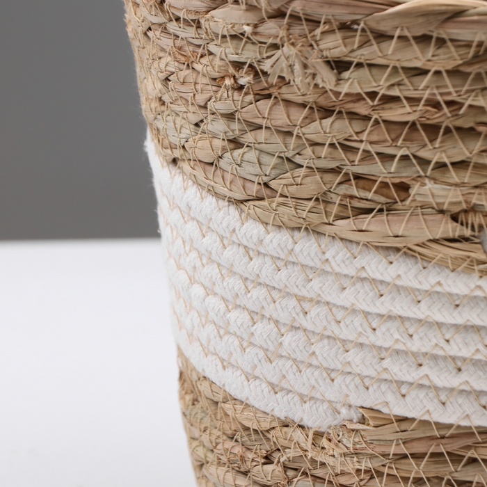 Кашпо плетеное  Кашпо плетеное "Танзания" с ручкой, 21,5х21,5х18,8 см, натуральный, белый