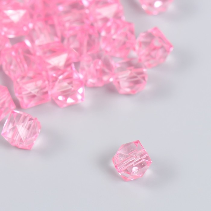 Бусины пластик Бусины пластик "Кристалл многогранник. Неоново-розовый" прозрачный набор 20 гр 1х1х1 см