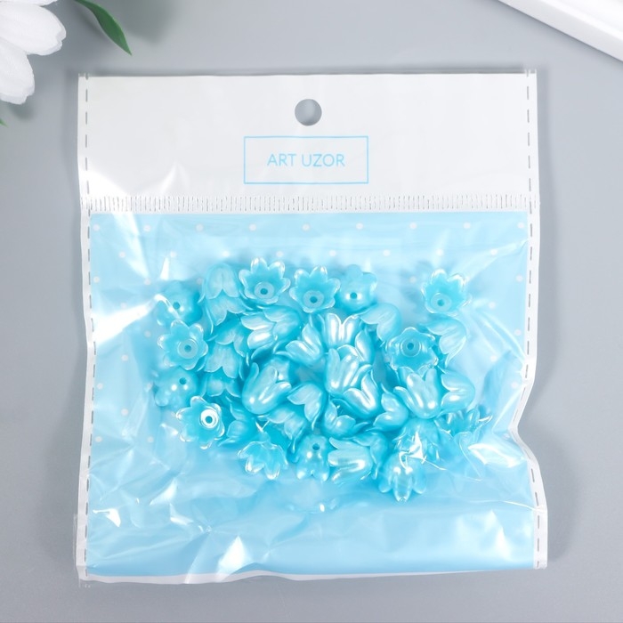 Бусины для творчества пластик Бусины для творчества пластик "Цветок ландыша жемчужный" набор 40 шт голубой 1х0,9х0,9 см