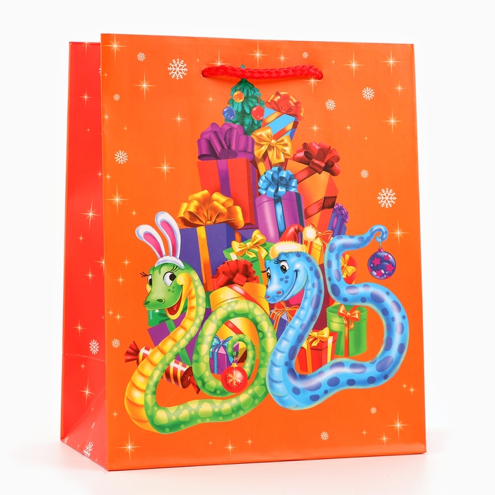Новый год. Пакет подарочный "Змейки с подарками", 18 х 22,3 х 10 см.