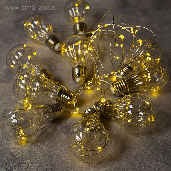 Гирлянда «Нить» 3 м роса с насадками «Лампочки объёмные», IP20, серебристая нить, 100 LED, свечение тёплое белое, 3.5 В