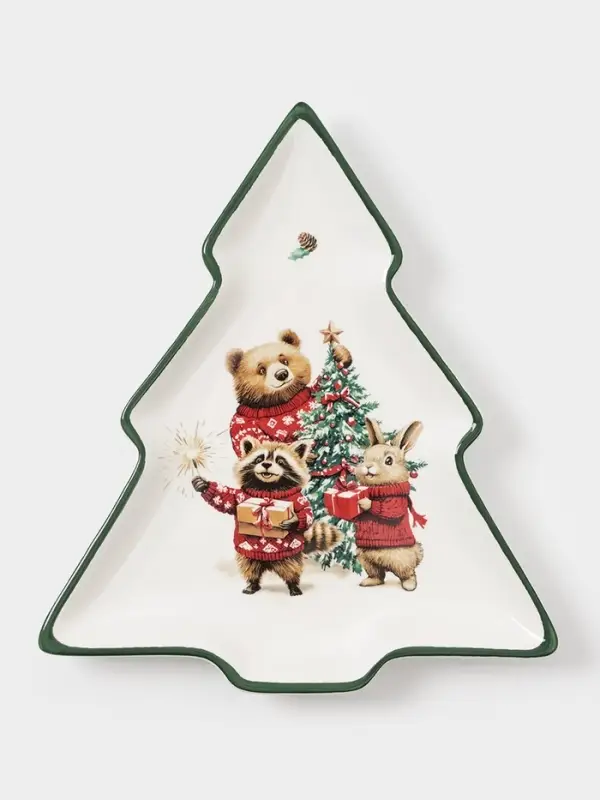 Тарелка сервировочная Доляна «Новогодние животные», 23×20×2.2 см, доломит, белая Тарелка сервировочная Доляна «Новогодние животные», 23×20×2.2 см, доломит, белая