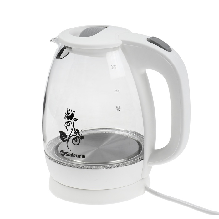 Чайник электрический Sakura SA-2715W, стекло, 1.7 л, 2200 Вт, белый Чайник электрический Sakura SA-2715W, стекло, 1.7 л, 2200 Вт, белый