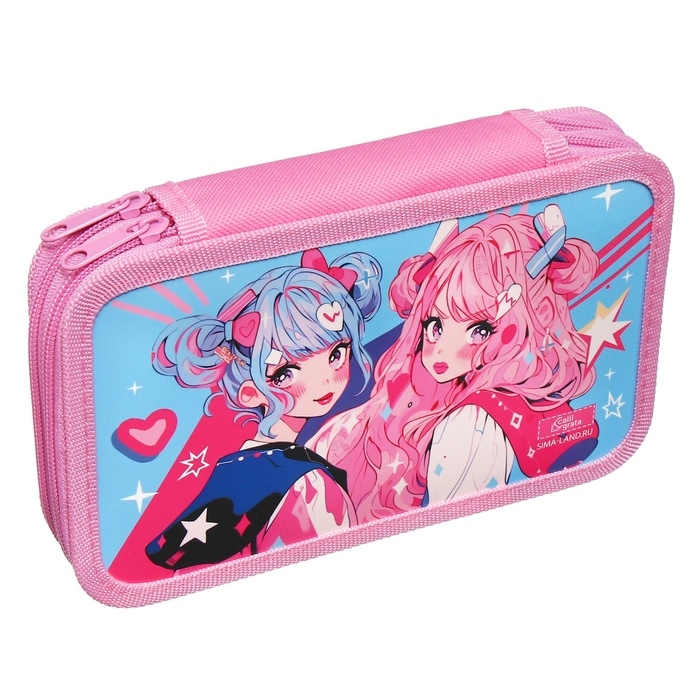 Пенал 2 секции, 125 х 205 х 40 мм, Calligrata 30П26/2  Пенал 2 секции, 125 х 205 х 40 мм, Calligrata 30П26/2 "Аниме подружки", ламинированный картон
