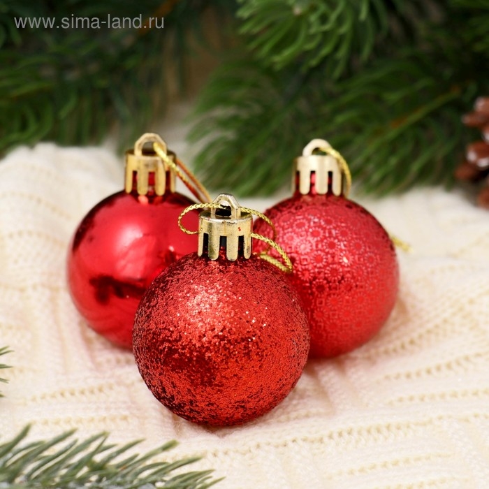 Набор шаров пластик d-4 см, 12 шт Набор шаров пластик d-4 см, 12 шт "Анданте" красный