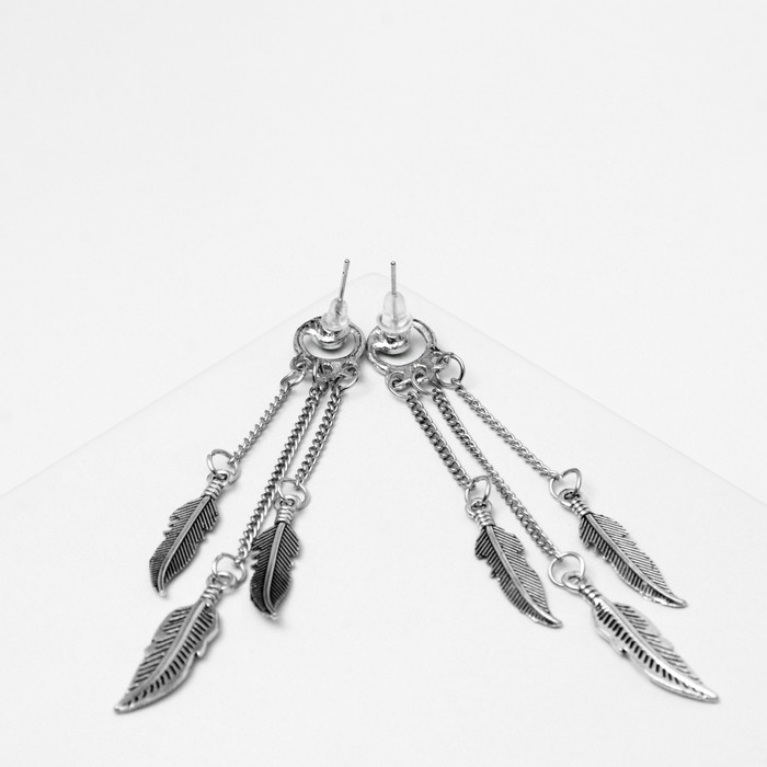 Серьги «Перья» бирюза, цвет голубой в серебре Серьги «Перья» бирюза, цвет голубой в серебре