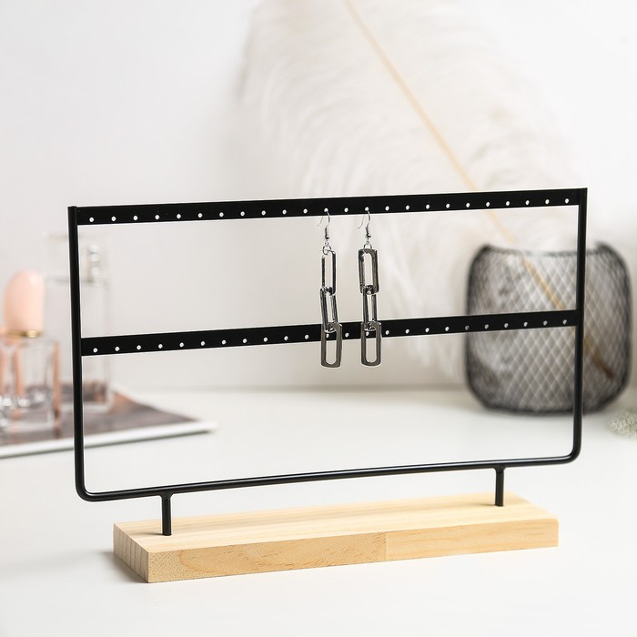 Подставка под серьги, 2 яруса, на 24 пары серёг, 27&times;7&times;20, цвет чёрный