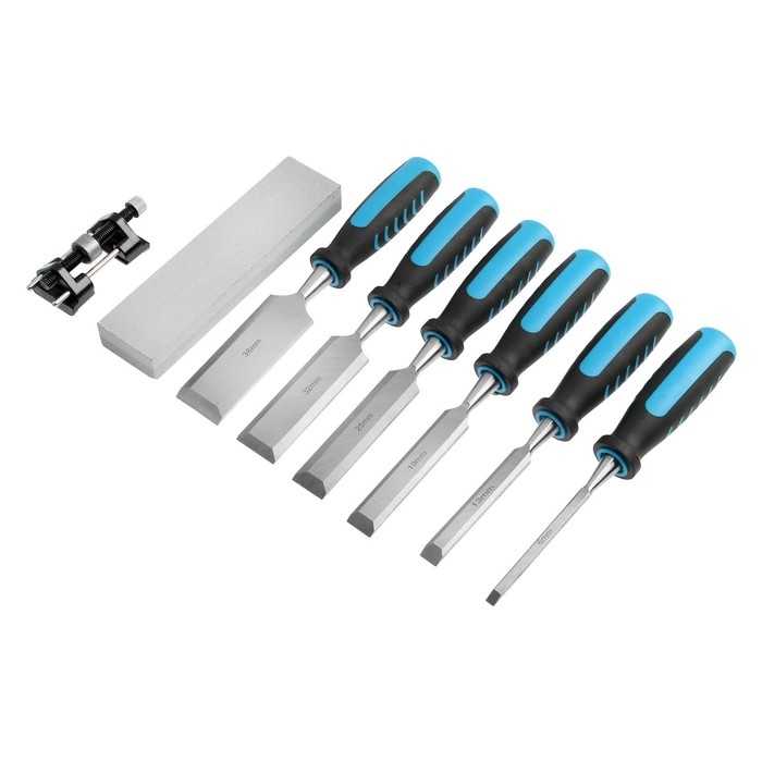 Набор стамесок ТУНДРА, 2К рукоятки, 45 сталь, 6 - 38 мм, с набором для заточки, кейс, 6 шт.   960445 Набор стамесок ТУНДРА, 2К рукоятки, 45 сталь, 6 - 38 мм, с набором для заточки, кейс, 6 шт.   960445