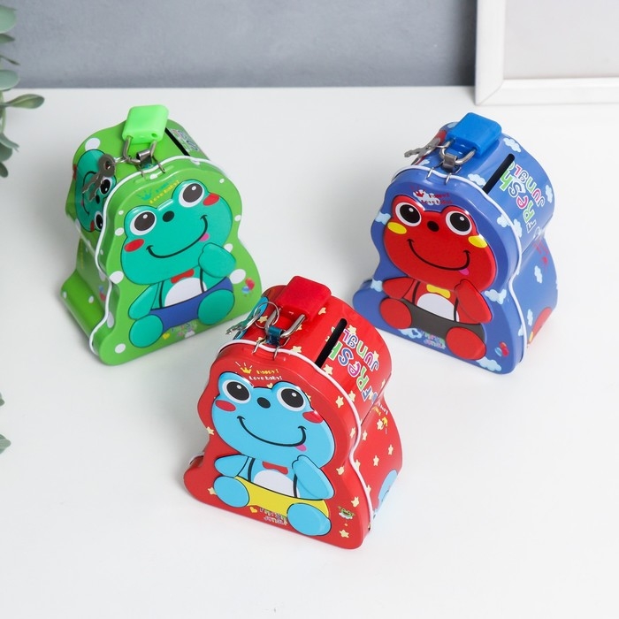 Копилка металл с замочком Копилка металл с замочком "Лягушонок" МИКС 5х8,5х10 см