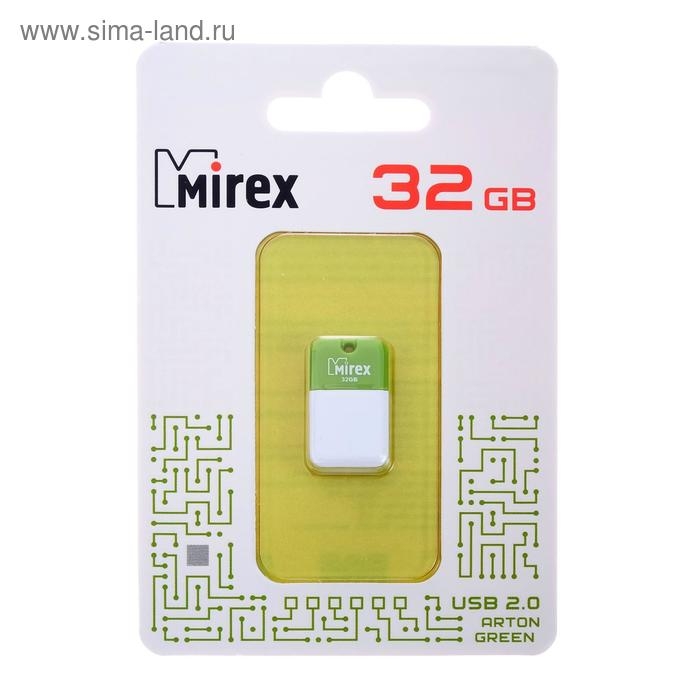 Флешка Mirex ARTON GREEN, 32 Гб, USB2.0, чт до 25 Мб/с, зап до 15 Мб/с, белая-зеленая Флешка Mirex ARTON GREEN, 32 Гб, USB2.0, чт до 25 Мб/с, зап до 15 Мб/с, белая-зеленая