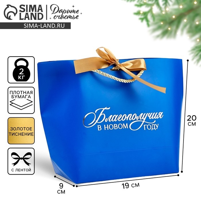 Пакет подарочный новогодний «Благополучия в Новом году», 19 х 20 х 9 см, Новый год Пакет подарочный новогодний «Благополучия в Новом году», 19 х 20 х 9 см, Новый год