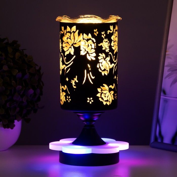 Аромалампа с подсветкой  Аромалампа с подсветкой "Цветы" E14 40Вт +RGB черный 10х10х24,5 см