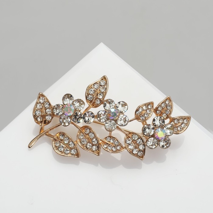 Брошь «Ветка» яблони, цвет белый в золоте Брошь «Ветка» яблони, цвет белый в золоте