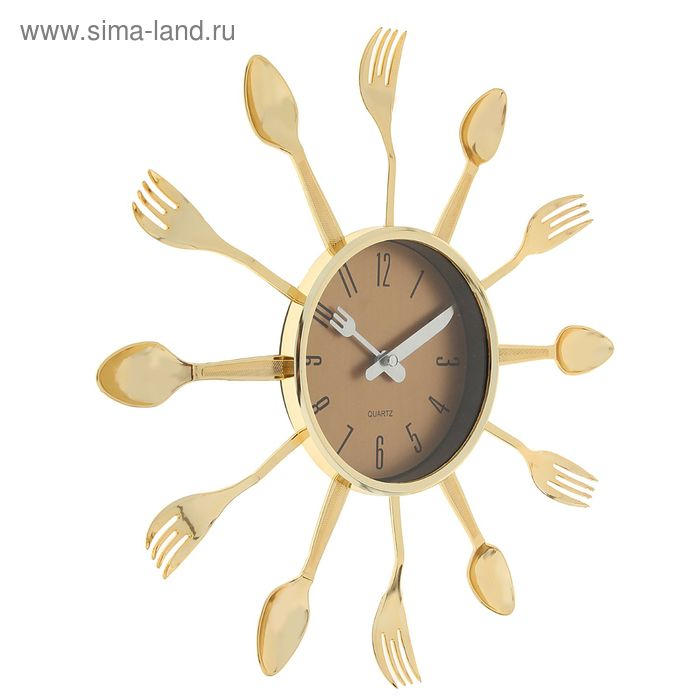 Часы настенные интерьерные, для кухни, Часы настенные интерьерные, для кухни, "Вилки, ложки", бесшумные, d-12 см, 33 х 33 см