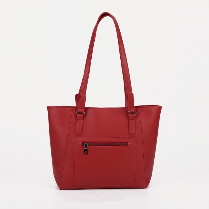 Сумка женская тоут на молнии, наружный карман, цвет бордовый