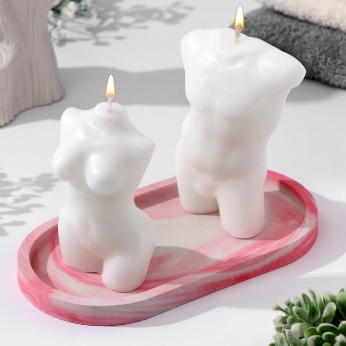 Набор свечей на подставке  Набор свечей на подставке "Мужчина и женщина", бело-розовая подставка