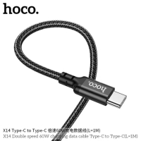 Кабель Hoco X14, Type-C - Type-C, 60 Вт, 3 А, 1 м, передача данных, оплётка нейлон, чёрный