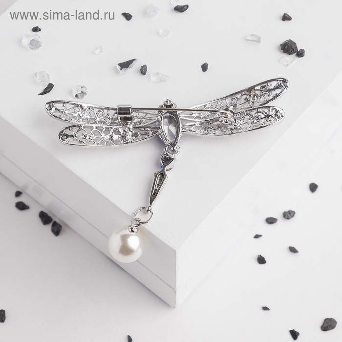 Брошь «Стрекоза» хвостик подвижный, цвет бело-синий в серебре Брошь «Стрекоза» хвостик подвижный, цвет бело-синий в серебре