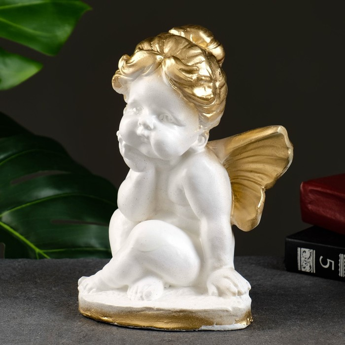 Фигура Фигура "Эльфина сидит" бело-золотая, 12х15х19см