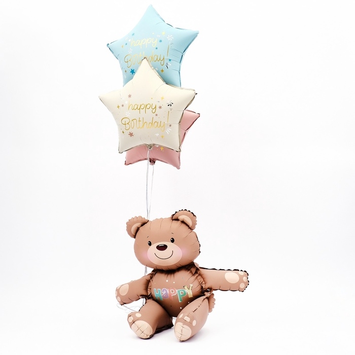 Шар фольгированный 30 Шар фольгированный 30" «Счастливый мишка», матовый, цвет бежевый