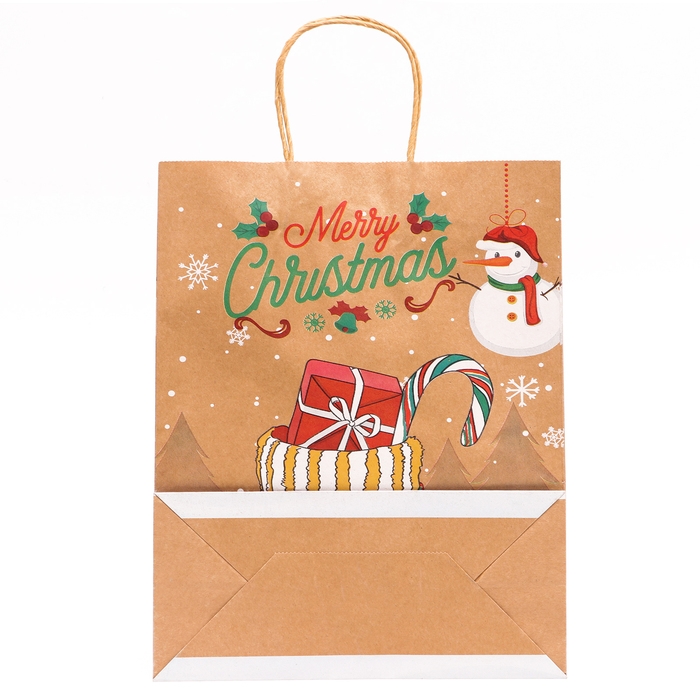 Новый год. Пакет бумажный подарочный новогодний крафт Новый год. Пакет бумажный подарочный новогодний крафт"Батинок с леденцами", 33 × 26 × 12 см.