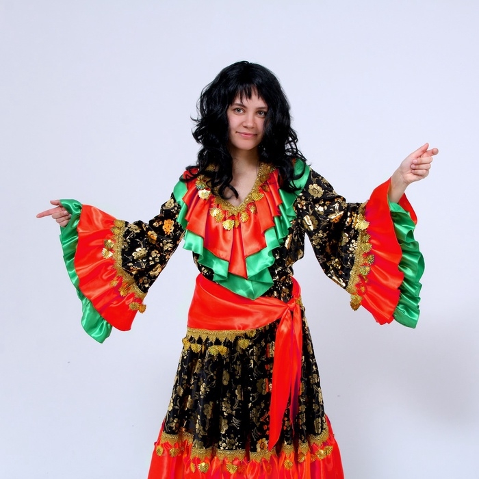 Карнавальный костюм женский «Цыганка»: блузка, юбка, косынка, парик, р-р 44-46, рост 170, цвет красно-зелёный Карнавальный костюм женский «Цыганка»: блузка, юбка, косынка, парик, р-р 44-46, рост 170, цвет красно-зелёный