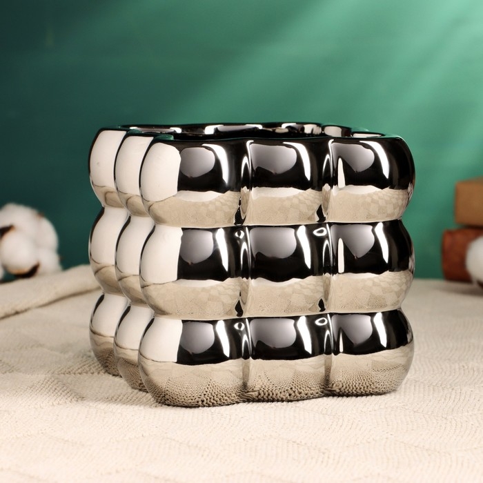 Кашпо - ваза  Кашпо - ваза "Люмьер" серебро, 13х13см