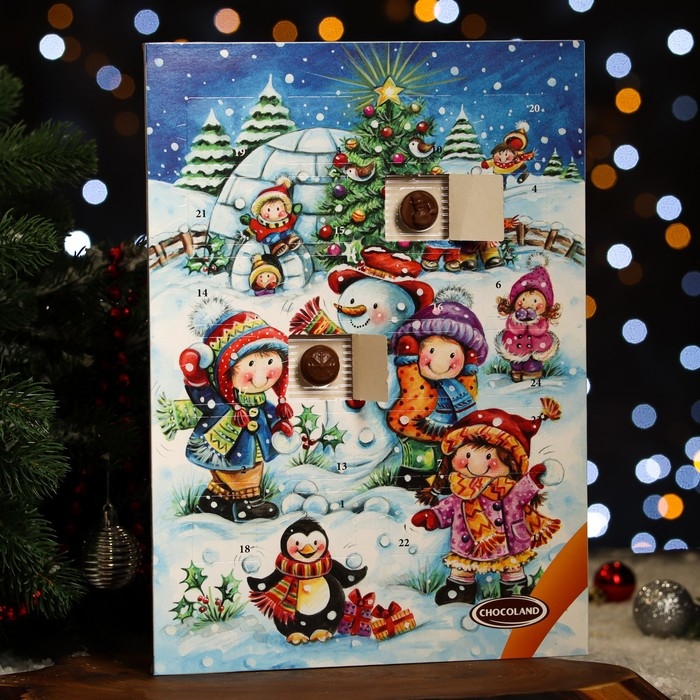 Новый год. Адвент-календарь с мини-плитками из молочного шоколада Chocoland, МИКС, 50 г Новый год. Адвент-календарь с мини-плитками из молочного шоколада Chocoland, МИКС, 50 г