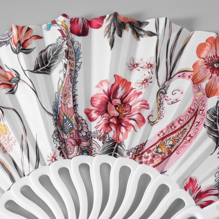 Веер пластик, текстиль  Веер пластик, текстиль "Перья и цветы" МИКС 23 см