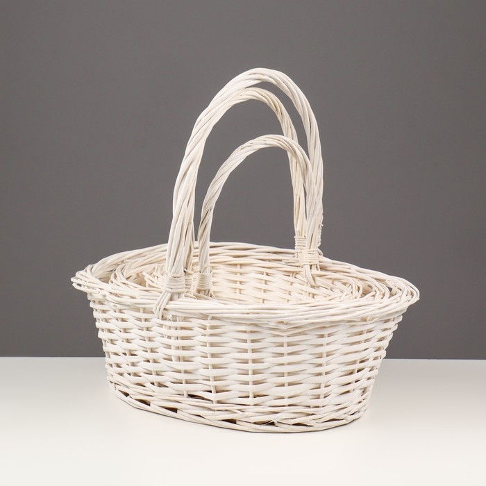 Набор корзин плетеных (ива), 38х28х14/35 см / 33х23х12,5/30 см / 26х18х11/25 см, 3 шт., белы Набор корзин плетеных (ива), 38х28х14/35 см / 33х23х12,5/30 см / 26х18х11/25 см, 3 шт., белы