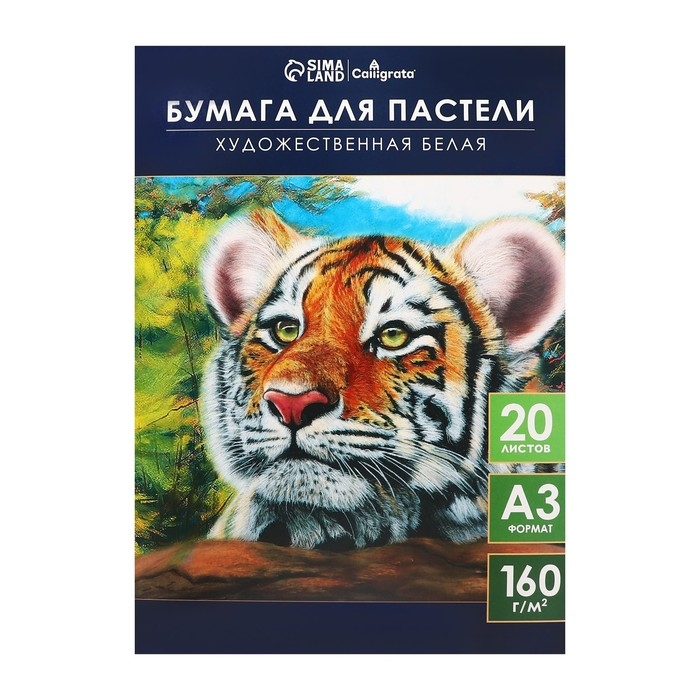 Бумага для пастели А3, 20 листов  Бумага для пастели А3, 20 листов "Тигр", блок 160 г/м2, в папке