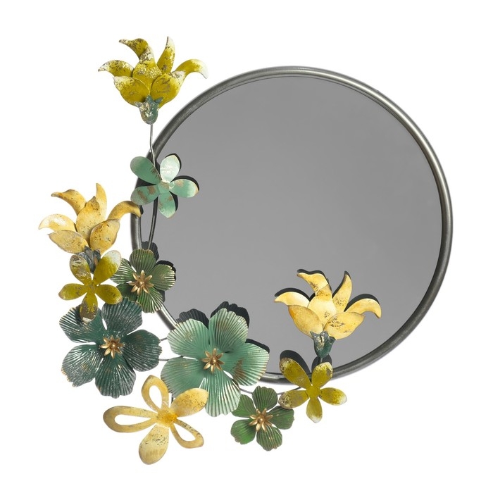 Декор настенный металл с зеркалом  Декор настенный металл с зеркалом "Цветочная феерия" 67,9х64,8х5,7 см