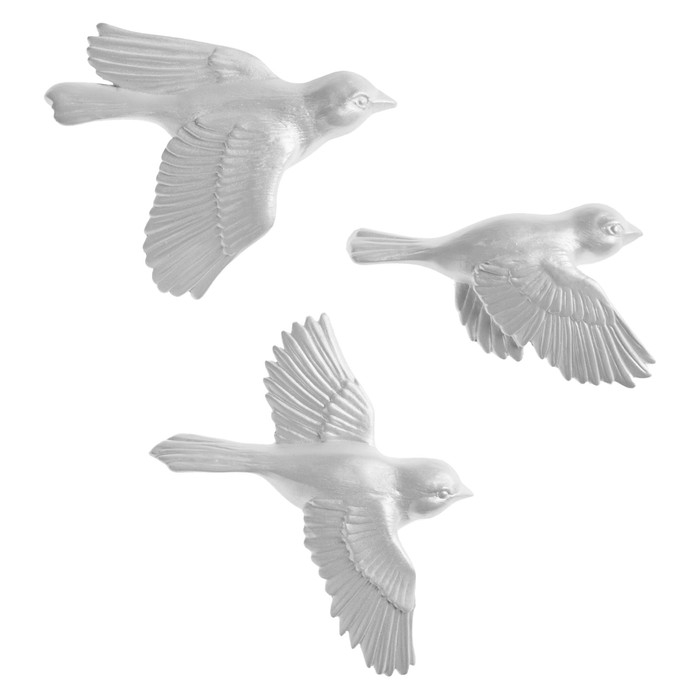 Декорация настенная, гипсовое панно Декорация настенная, гипсовое панно "Птицы" 3 шт, серебристые