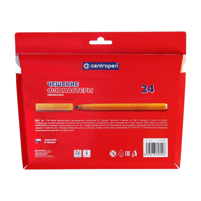 Фломастеры 24 цвета Centropen 7790  Фломастеры 24 цвета Centropen 7790 "Пингвины" пластиковый конверт, линия 1.0 мм