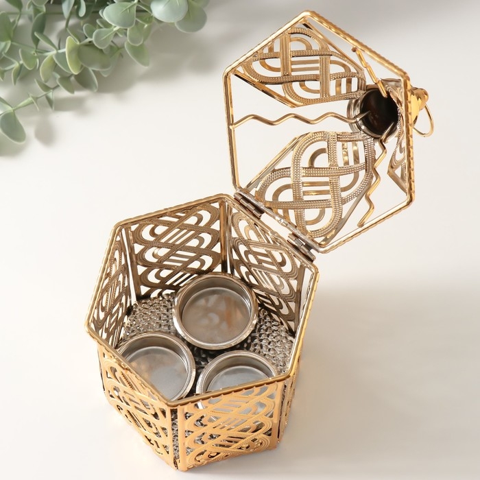 Подсвечник металл на 3 свечи Подсвечник металл на 3 свечи "Переплетение" золото d=3,5 см 12х12х23 см