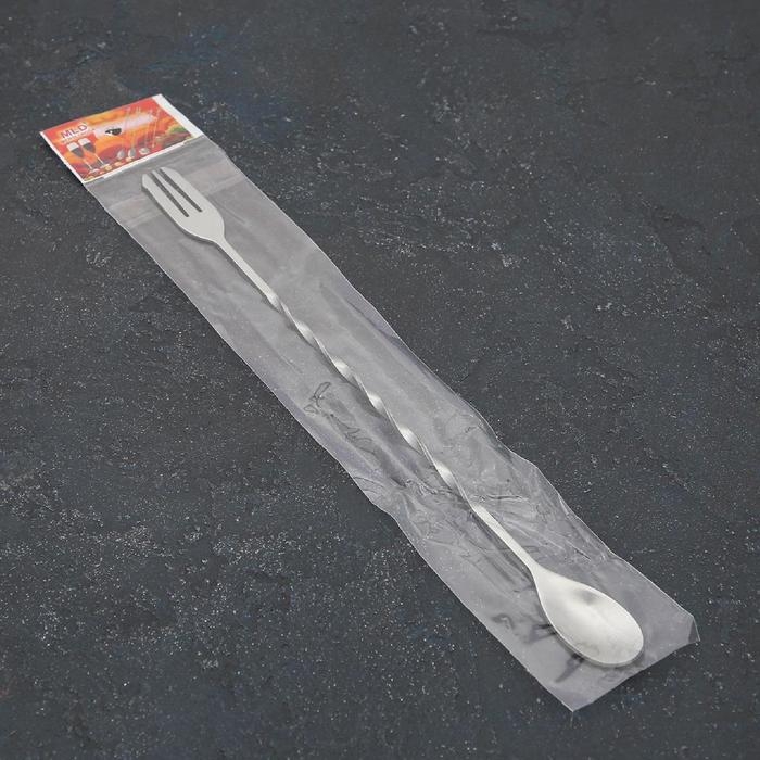 Ложка барная из нержавеющей стали с вилкой, длина 32,5 см, цвет серебряный Ложка барная из нержавеющей стали с вилкой, длина 32,5 см, цвет серебряный