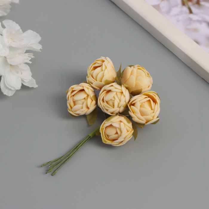 Декор для творчества "Пионы" жёлтые (1 набор=1 букет) в букете 6 шт 2,5х10,5 см