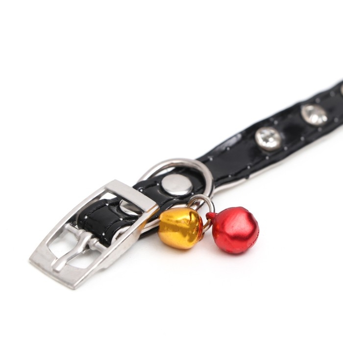 Ошейник с круглыми стразами, 28 х 1 см, ОШ 21-25 см, искусств. кожа, чёрный Ошейник с круглыми стразами, 28 х 1 см, ОШ 21-25 см, искусств. кожа, чёрный