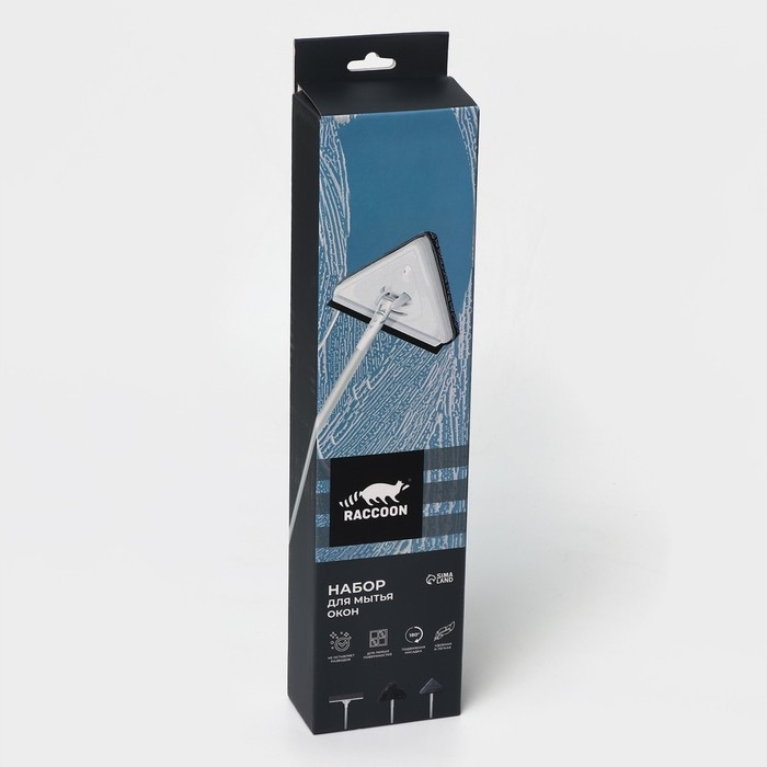 Щётка для окон Raccoon, поролоновая телескопическая насадка 47(80,5) см, две насадки из микрофибры с держателем 11,5×6,5 см